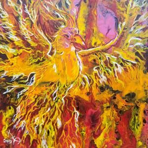 Phoenix in Flight Art Print from my Original Work 12" x 12" Acid Free